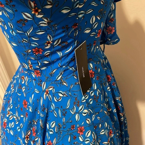 NWT!! Lulu’s - Always and Forever Blue Floral Print Lace-Up High-Low Dress - XS - Picture 10 of 12